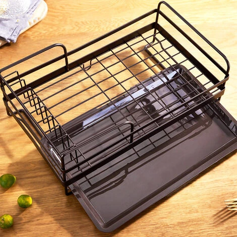 Livingandhome Metal Wire Dish Storage Rack With Drip Tray - Image 3