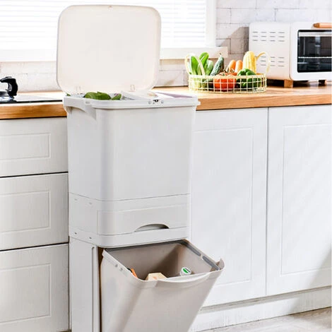 Livingandhome 42L 3 Compartment Pedal Recycling Waste Bin For Kitchen - Image 2