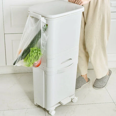 Livingandhome 42L 3 Compartment Pedal Recycling Waste Bin For Kitchen - Image 3