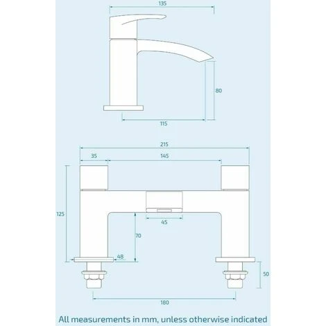 Black Matt Waterfall Basin & Bath Filler Tap Lever Round Deck Mounted Modern - Image 3