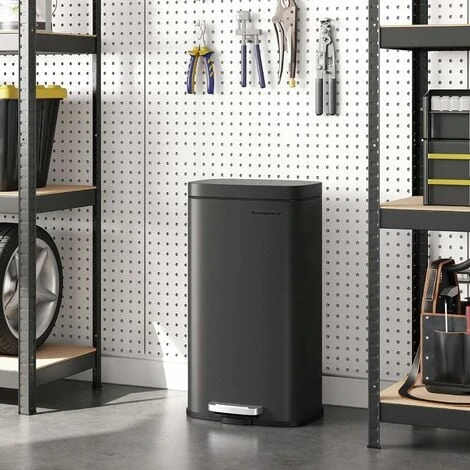 Songmics Kitchen Rubbish Bin, Pedal Trash Can 30L, With Plastic Inner Bucket, Hinged Lid, Soft Closure, Odour Proof And Hygienic, Black LTB03BK - Image 3