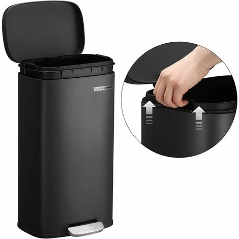 Songmics Kitchen Rubbish Bin, Pedal Trash Can 30L, With Plastic Inner Bucket, Hinged Lid, Soft Closure, Odour Proof And Hygienic, Black LTB03BK - Image 4