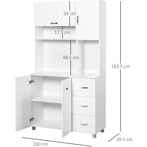 HOMCOM Freestanding Kitchen Cupboard Storage Unit Drawers Handles Shelf - Image 2