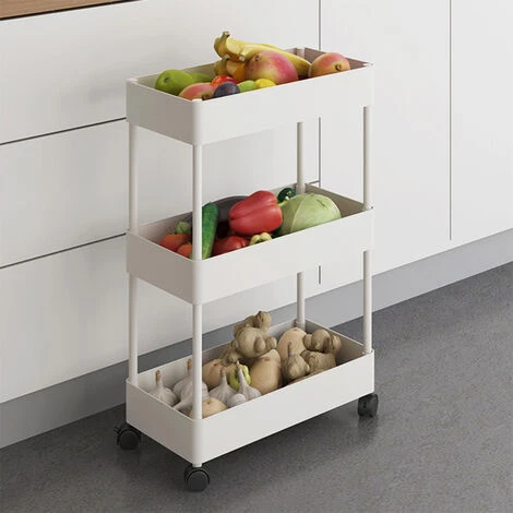 Livingandhome 3 Tier Kitchen Trolley Cart Vegetable Fruite Storage Rack Shelf, White