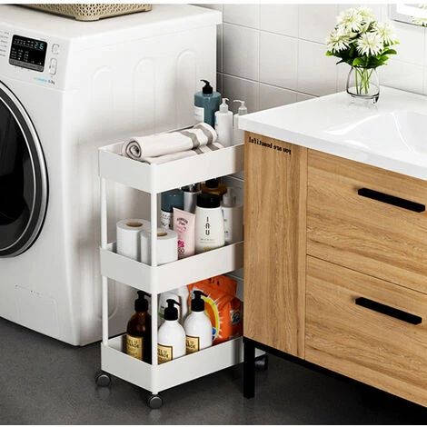 Livingandhome 3 Tier Kitchen Trolley Cart Vegetable Fruite Storage Rack Shelf, White - Image 3