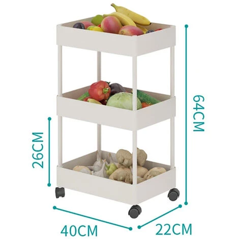 Livingandhome 3 Tier Kitchen Trolley Cart Vegetable Fruite Storage Rack Shelf, White - Image 5
