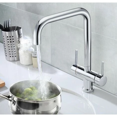 Chrome 3 In 1 Instant Boiling Hot Water Twin Lever Kitchen Tap Only Cool Touch - Image 4