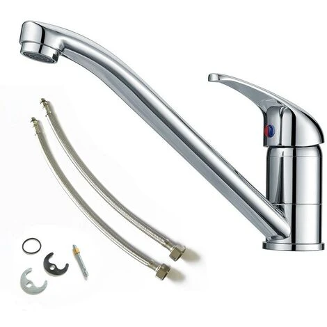 Modern Monbloc Kitchen Sink Mixer Tap Single Lever Swivel Spout Chrome + Flexi