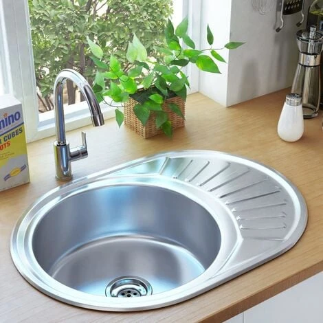 Kitchen Sink With Strainer And Trap Oval Stainless Steel
