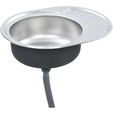Kitchen Sink With Strainer And Trap Oval Stainless Steel - Image 2