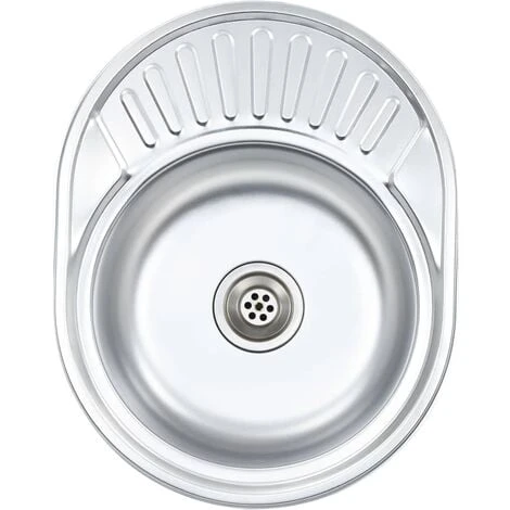 Kitchen Sink With Strainer And Trap Oval Stainless Steel - Image 4