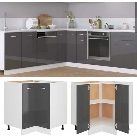 Corner Bottom Cabinet High Gloss Grey 75.5x75.5x80.5 Cm Engineered Wood VidaXL - Image 2