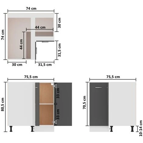 Corner Bottom Cabinet High Gloss Grey 75.5x75.5x80.5 Cm Engineered Wood VidaXL - Image 3