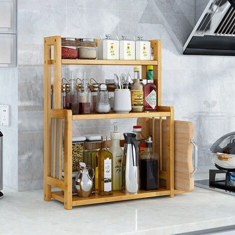 Livingandhome Large 3 Tier Wood Spice Rack Jar Bottle Display Unit