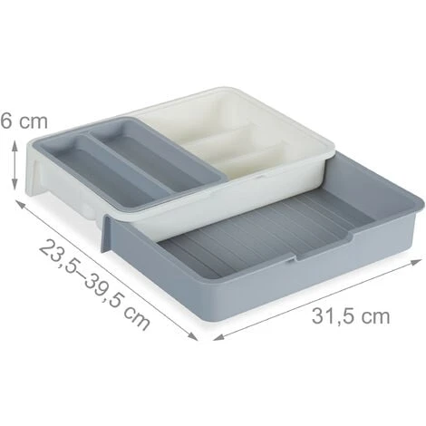Relaxdays Cutlery Tray, Extendable, 7 Compartments For Silverware & Kitchen Utensils, HWD 6x23.5x31.5 Cm, Grey - Image 4