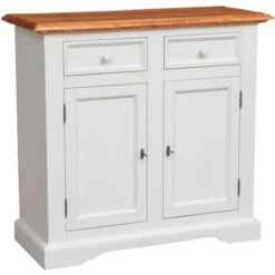 Country Style, Solid Lime Wood Antiqued White Frame Top Natural Finish W110xDP45xH103 Cm Sized Sideboard. Made In Italy