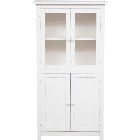 Country-style Solid Lime Wood Antiqued Finish W68xDP25xH130 Cm Sized Display Case Cabinet. Made In Italy