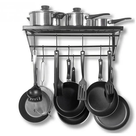 Livingandhome Wall Mounted Iron Hanging Pot Pan With 10 Hooks