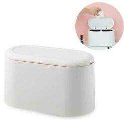 Table Trash Can With Lid, Mini Trash Can Table Trash Can, Bathroom Cosmetic Bin Table Trash Can For Kitchen Bathroom Office Desk Toilet Car Bed Odor Proof Small Plastic 2.5L (white)