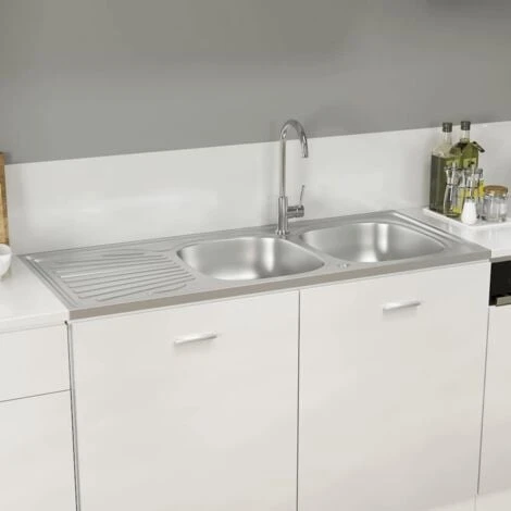 Kitchen Sink With Double Sinks Silver 1200x600x155 Mm Stainless Steel VidaXL - Image 4