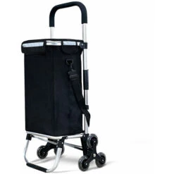 VOUNOT Folding Shopping Trolley On 6 Wheels, Aluminium Lightweight Shopping Cart With Insulated Cooling Bag, 50L, Black