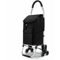 VOUNOT Folding Shopping Trolley On 6 Wheels, Aluminium Lightweight Shopping Cart, 45L, Black