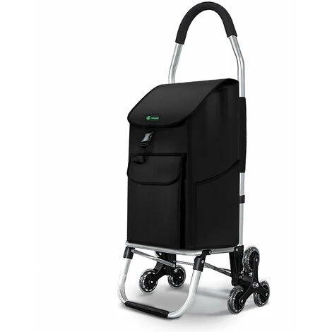 VOUNOT Folding Shopping Trolley On 6 Wheels, Aluminium Lightweight Shopping Cart, 45L, Black