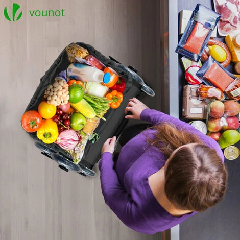 VOUNOT Folding Shopping Trolley On 6 Wheels, Aluminium Lightweight Shopping Cart, 45L, Black - Image 4