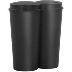 Duo Bin Trash Can Black 50 L VidaXL