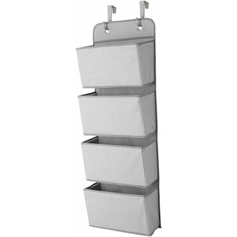 Hanging Organizer With 4 Pockets, Fabric Wall Rack / Door Storage For Toys, Purses And Towels, Gray SOEKAVIA