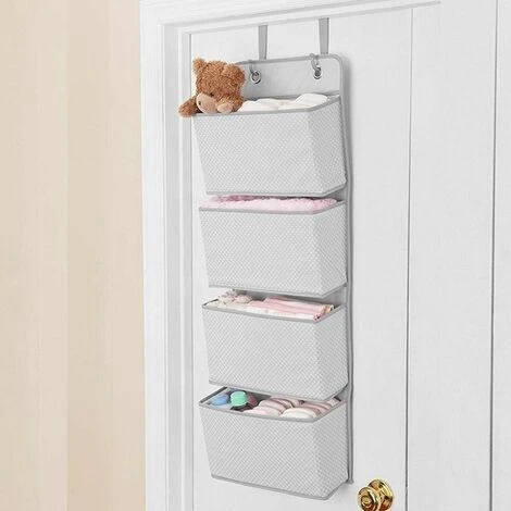 Hanging Organizer With 4 Pockets, Fabric Wall Rack / Door Storage For Toys, Purses And Towels, Gray SOEKAVIA - Image 2