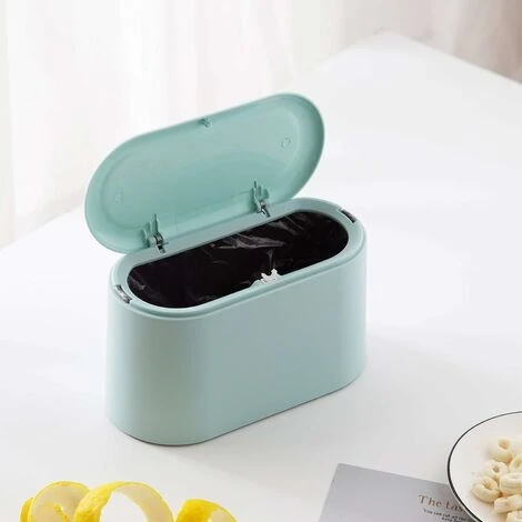 Mini Countertop Trash Can Press Cartridge Cover Trash Can Makeup Holder Vanity Bathroom Kitchen Car Office Desk (Light Blue) SOEKAVIA - Image 4