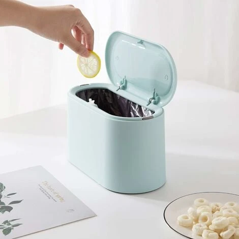Mini Countertop Trash Can Press Cartridge Cover Trash Can Makeup Holder Vanity Bathroom Kitchen Car Office Desk (Light Blue) SOEKAVIA - Image 5