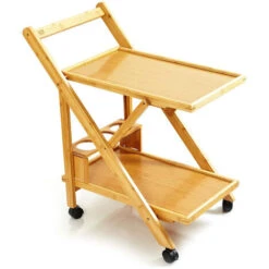 Blumfeldt Serving Trolley 2 Shelves 4 Rollers 66x70x40.5cm (WxHxD) Bamboo