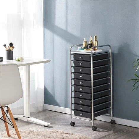 Yaheetech 10 Drawers Rolling Storage Cart With Lockable Wheels For Home Office, Black - Image 2