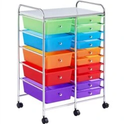 Yaheetech 15 Drawers Rolling Storage Cart With Wheels For Home Office, Multicolor