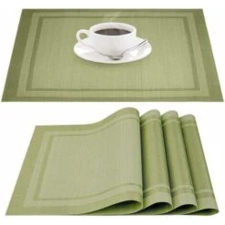 LITZEE Table Mats, Wear Resistant And Washable, Heat Resistant And Non-slip, Easy To Save / Stylish Furniture In A Double Frame Vinyl Woven Table Mat, Set Of 4 (green)