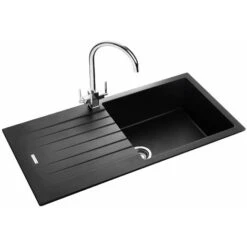 Rangemaster Andesite Kitchen Sink 1.0 Bowl Black Granite Inset Reversible Waste
