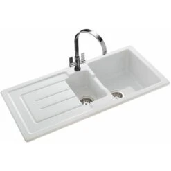 Rangemaster Austell Kitchen Sink 1.5 Bowl White Granite Inset Reversible Waste