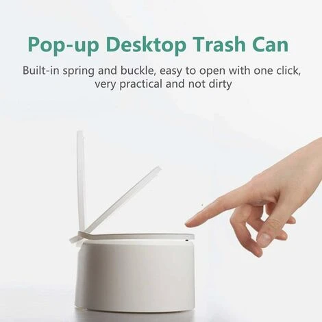 Small Tabletop Trash Can, Stylish Plastic Mini Desktop Kitchen Trash Can With Push Button Lid, Push Top Kitchen Trash Can Rubbish Waste Dustbin Desk Bin 2.5L (White) - Image 2