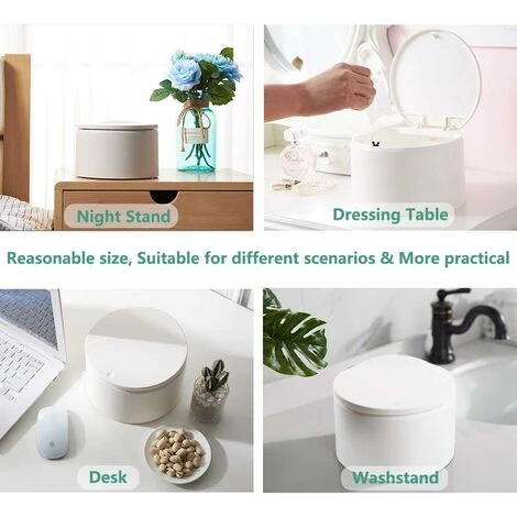 Small Tabletop Trash Can, Stylish Plastic Mini Desktop Kitchen Trash Can With Push Button Lid, Push Top Kitchen Trash Can Rubbish Waste Dustbin Desk Bin 2.5L (White) - Image 3