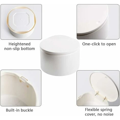 Small Tabletop Trash Can, Stylish Plastic Mini Desktop Kitchen Trash Can With Push Button Lid, Push Top Kitchen Trash Can Rubbish Waste Dustbin Desk Bin 2.5L (White) - Image 4