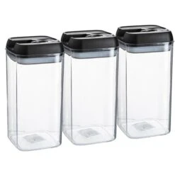 Argon Tableware Flip Lock Plastic Food Storage Containers - 1.2 Litre - Black - Pack Of 3