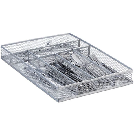 Relaxdays Large Metal Mesh Cutlery Tray, Open Drawer Organizer Insert, L, HWD: 5.1 X 28.6 X 40.6 Cm, Silver