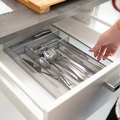 Relaxdays Large Metal Mesh Cutlery Tray, Open Drawer Organizer Insert, L, HWD: 5.1 X 28.6 X 40.6 Cm, Silver - Image 2