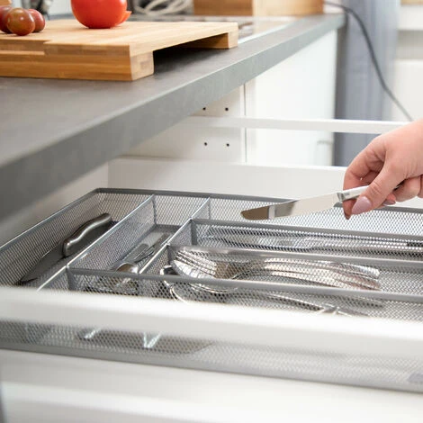 Relaxdays Large Metal Mesh Cutlery Tray, Open Drawer Organizer Insert, L, HWD: 5.1 X 28.6 X 40.6 Cm, Silver - Image 3