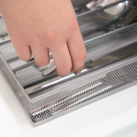 Relaxdays Large Metal Mesh Cutlery Tray, Open Drawer Organizer Insert, L, HWD: 5.1 X 28.6 X 40.6 Cm, Silver - Image 5