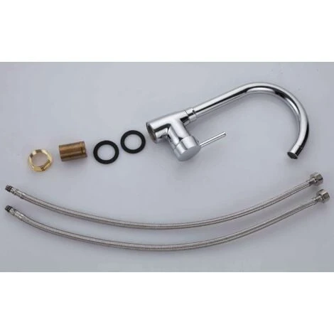 Kitchen Sink Mixer Tap Single Lever 360° Swiel Spout Mixer Faucet For Kitchen Sink Basin Taps UK Standard Solid Brass Chrome Finishing With Hoses Hot Cold Water - Image 5