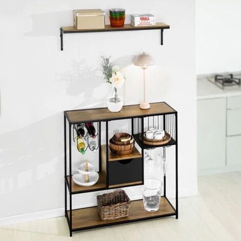 SoBuy Industrial Style Sideboard Side Table End Table Wine Rack Kitchen Dining Room Storage Shelf,FSB56-F - Image 2