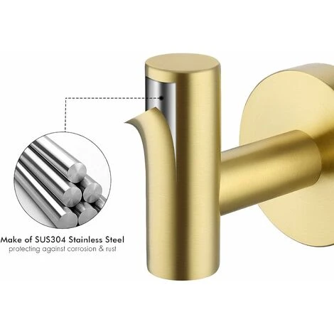 LITZEE Towel Rack Bathroom Stainless Steel SUS304 Wall Hooks Coat Rack Kitchen Rack, Brushed Brass - Image 4